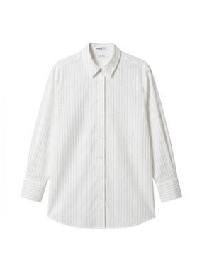 Mango MNG Selection S White Rhinestone Crystal-Stripe Oversized Shirt